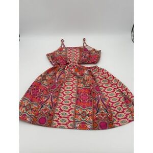 SHEIN Kids Girls Pink Orange Paisley Cutout Summer Dress Size 7Y Boho Spaghetti